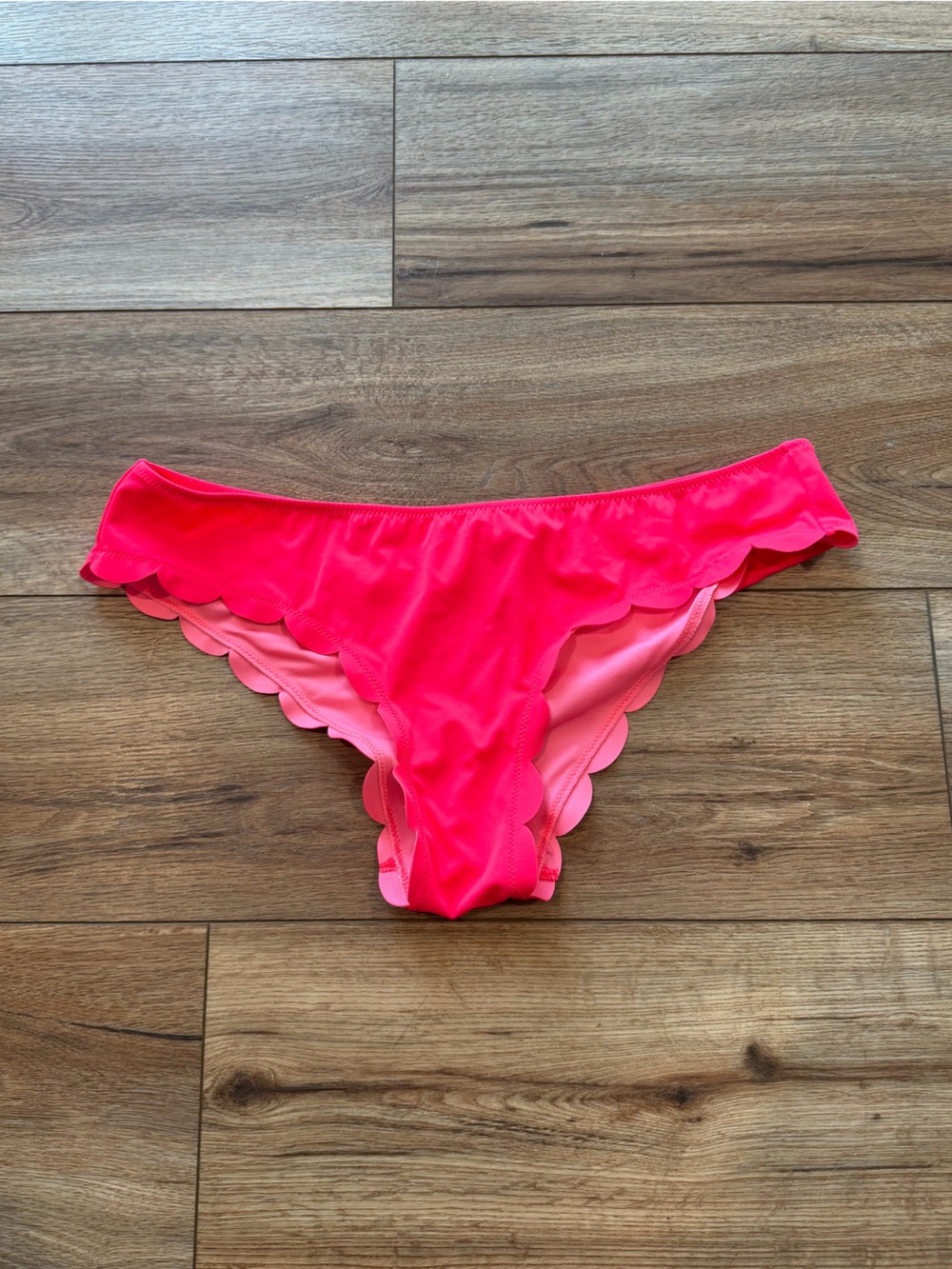 VS PINK Bright Neon Pink Scalloped Bikini Bottom Size Large